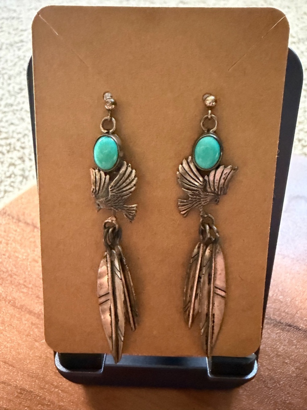 Turquoise Stone Eagle Feather Drop Earrings - Women Jewelry